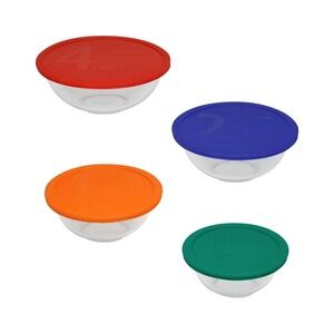 Pyrex 8 Piece Glass Mixing Bowl Set Assorted Lids 1qt 1.5qt 2.5qt 4q Round Clear
